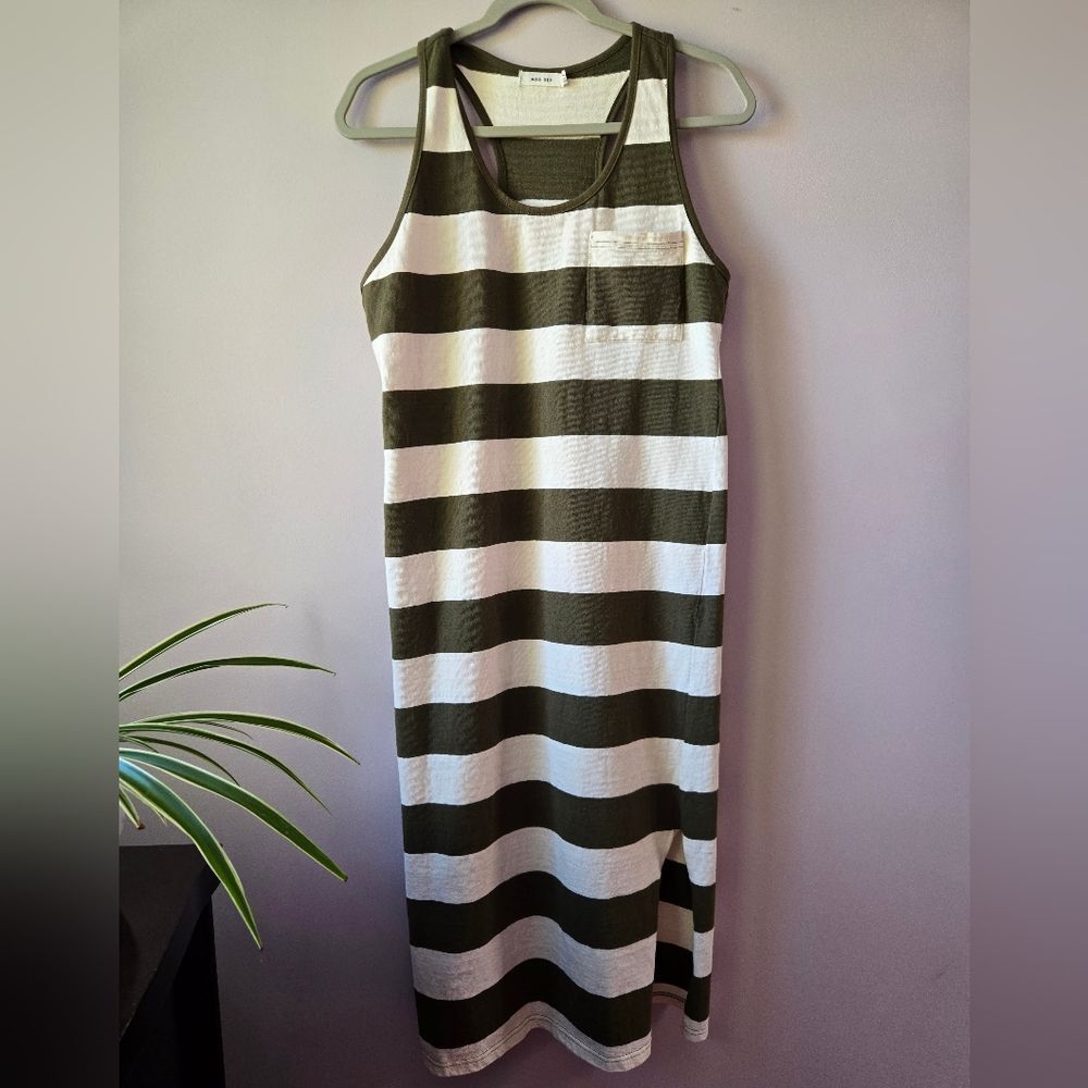 MOD REF Olive Green Striped Racerback Maxi Dress with Pocket - Size M